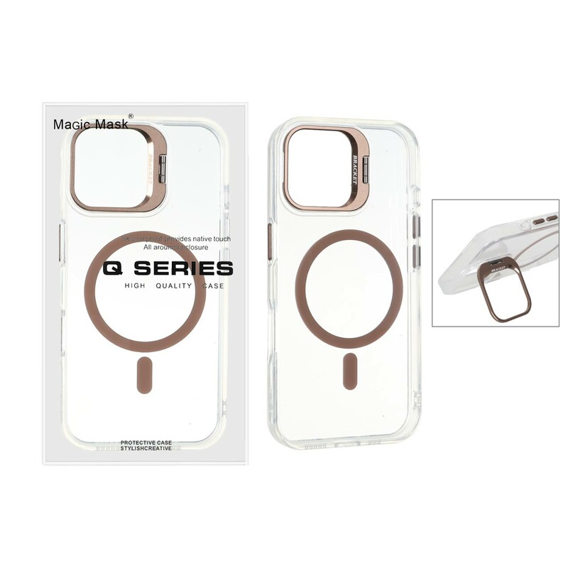 قاب اورجینال Q Series Bracket کریستالی Magsafe لنز استندشو Apple iPhone 16 - قهوه ای (پک دار)