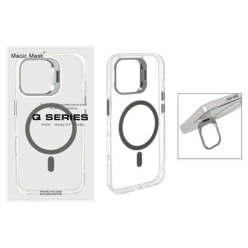 قاب اورجینال Q Series Bracket کریستالی Magsafe لنز استندشو Apple iPhone 16 - خاکستری (پک دار)