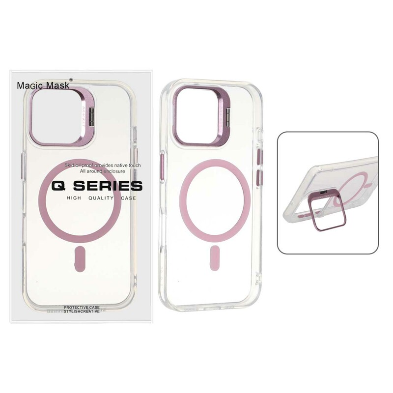 قاب اورجینال Q Series Bracket کریستالی Magsafe لنز استندشو Apple iPhone 16 - صورتی (پک دار)