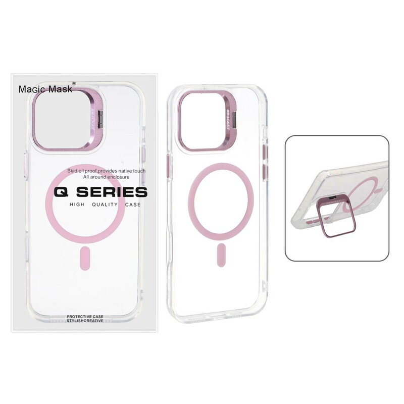 قاب اورجینال Q Series Bracket کریستالی Magsafe لنز استندشو Apple iPhone 16 Pro Max - صورتی (پک دار)