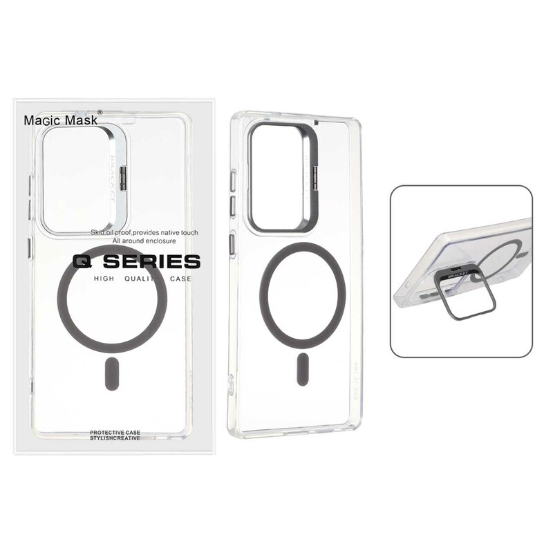 قاب اورجینال Q Series Bracket کریستالی Magsafe لنز استندشو Samsung Galaxy S25 Ultra - خاکستری (پک دار)