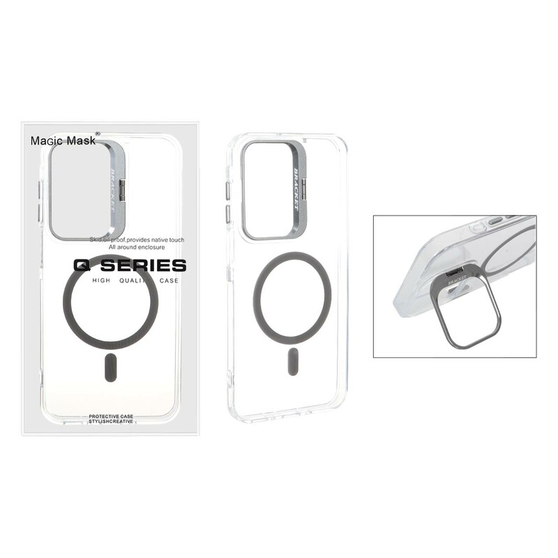 قاب اورجینال Q Series Bracket کریستالی Magsafe لنز استندشو Samsung Galaxy A17 / A16 / A26 - خاکستری (پک دار)