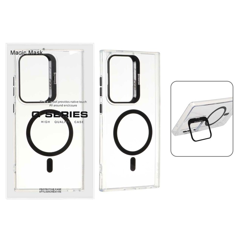 قاب اورجینال Q Series Bracket کریستالی Magsafe لنز استندشو Samsung Galaxy S24 Ultra - مشکی (پک دار)