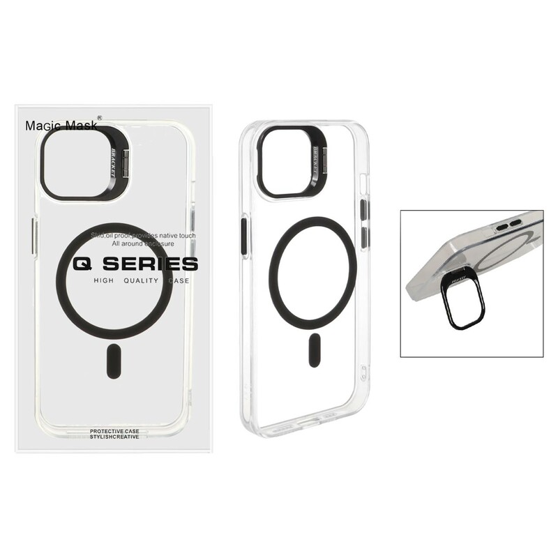قاب اورجینال Q Series Bracket کریستالی Magsafe لنز استندشو Apple iPhone 13 / iPhone 14 - مشکی (پک دار)