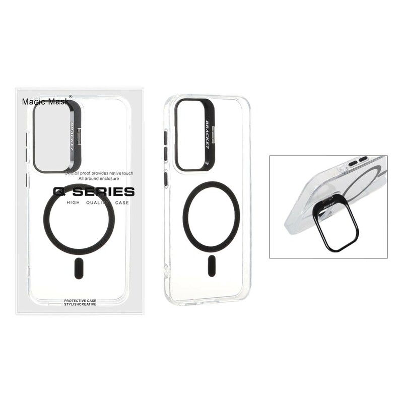 قاب اورجینال Q Series Bracket کریستالی Magsafe لنز استندشو Samsung Galaxy S23 FE - مشکی (پک دار)