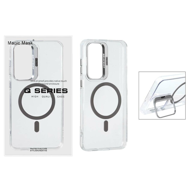 قاب اورجینال Q Series Bracket کریستالی Magsafe لنز استندشو Samsung Galaxy S25 FE - خاکستری (پک دار )