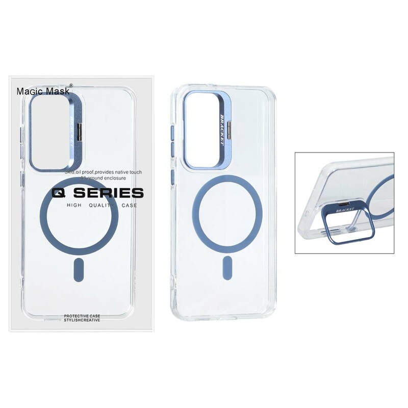 قاب اورجینال Q Series Bracket کریستالی Magsafe لنز استندشو Samsung Galaxy S25 FE - آبی (پک دار )