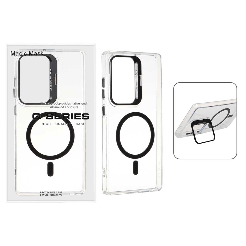 قاب اورجینال Q Series Bracket کریستالی Magsafe لنز استندشو Samsung Galaxy S25 Ultra - مشکی (پک دار)