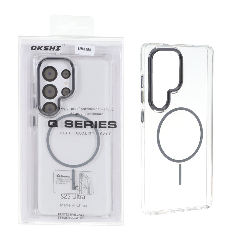 قاب اورجینال Q Series کریستالی MagSafe لنز فلزی Samsung Galaxy S25 Ultra - خاکستری (پک دار)