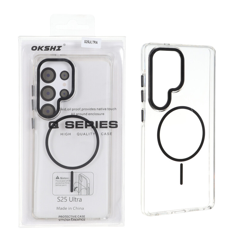 قاب اورجینال Q Series کریستالی MagSafe لنز فلزی Samsung Galaxy S25 Ultra - مشکی (پک دار)
