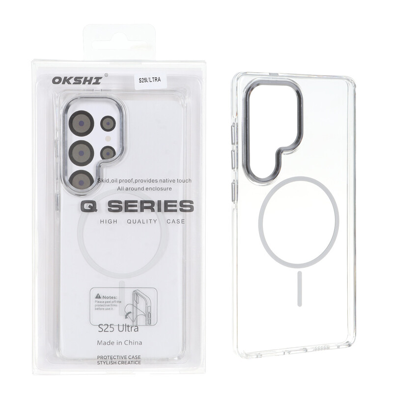 قاب اورجینال Q Series کریستالی MagSafe لنز فلزی Samsung Galaxy S25 Ultra - سفید (پک دار)