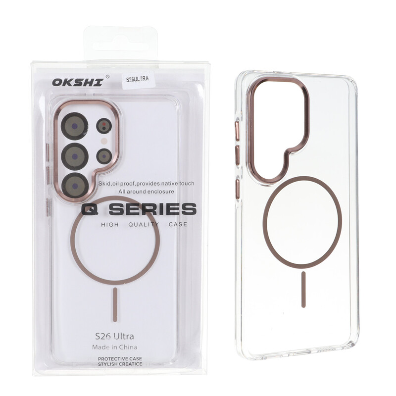 قاب اورجینال Q Series کریستالی MagSafe لنز فلزی Samsung Galaxy S26 Ultra - قهوه ای (پک دار)