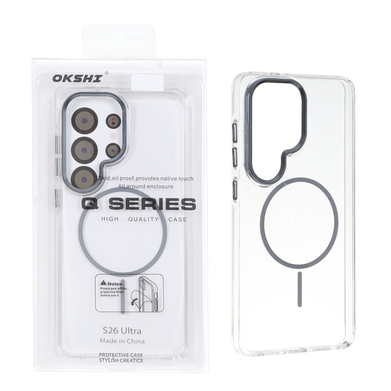 قاب اورجینال Q Series کریستالی MagSafe لنز فلزی Samsung Galaxy S26 Ultra - خاکستری (پک دار)