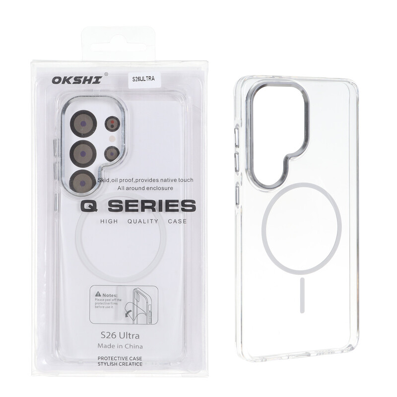 قاب اورجینال Q Series کریستالی MagSafe لنز فلزی Samsung Galaxy S26 Ultra - سفید (پک دار)