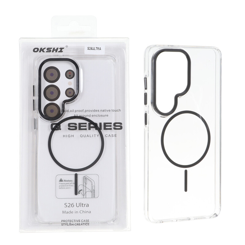 قاب اورجینال Q Series کریستالی MagSafe لنز فلزی Samsung Galaxy S26 Ultra - مشکی (پک دار)