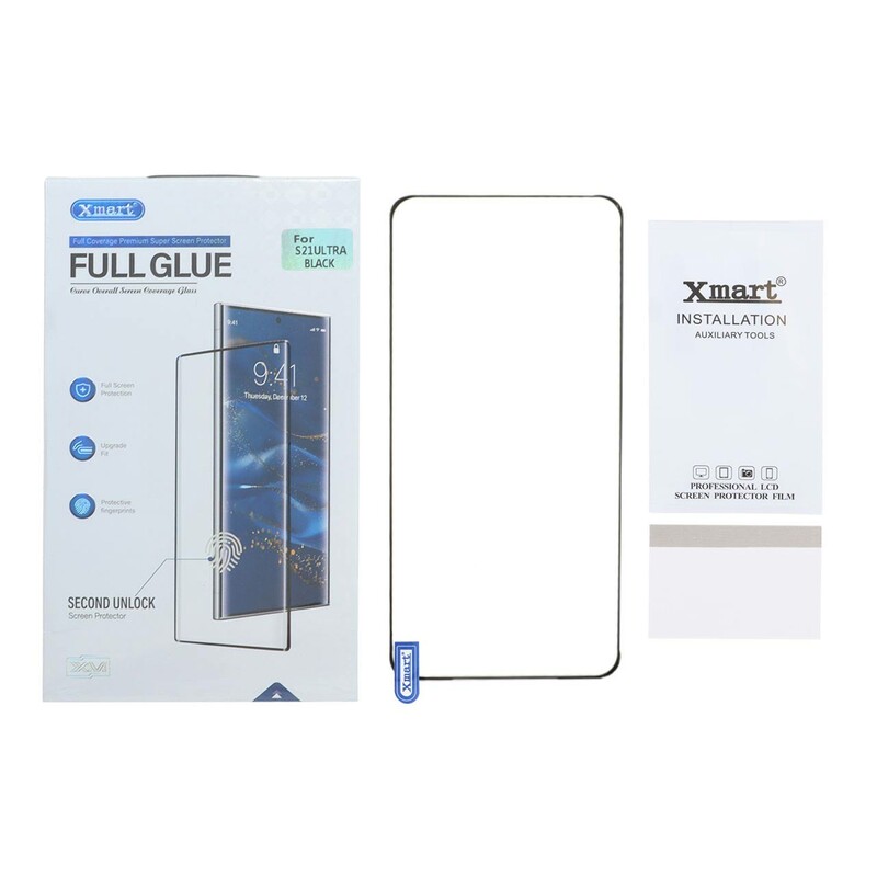 محافظ صفحه نمایش شیشه ای خم فول چسب Full Cover Xmart درجه یک Samsung Galaxy S21 Ultra - مشکی (پک دار)