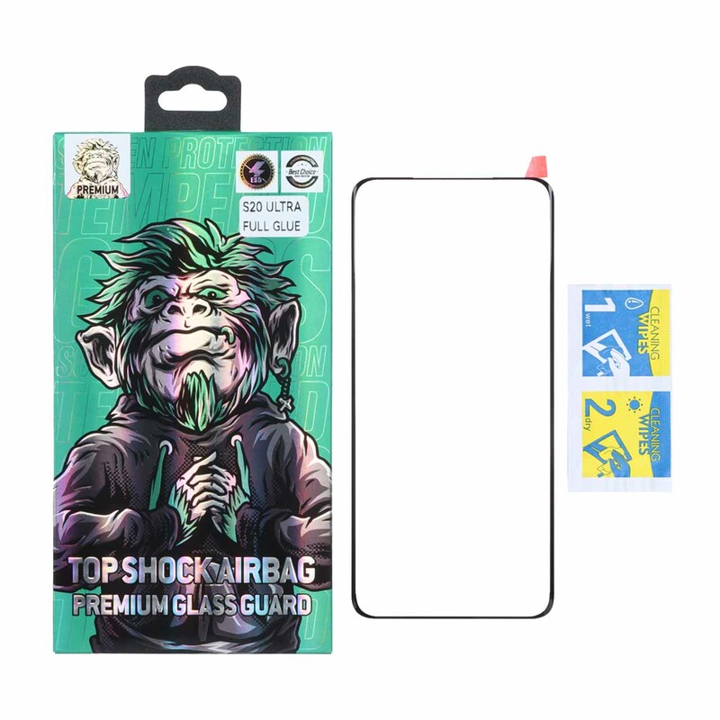 محافظ صفحه نمایش شیشه ای خم فول چسب Full Cover Top Shock درجه یک مدل Samsung Galaxy S20 Ultra - (پک دار)