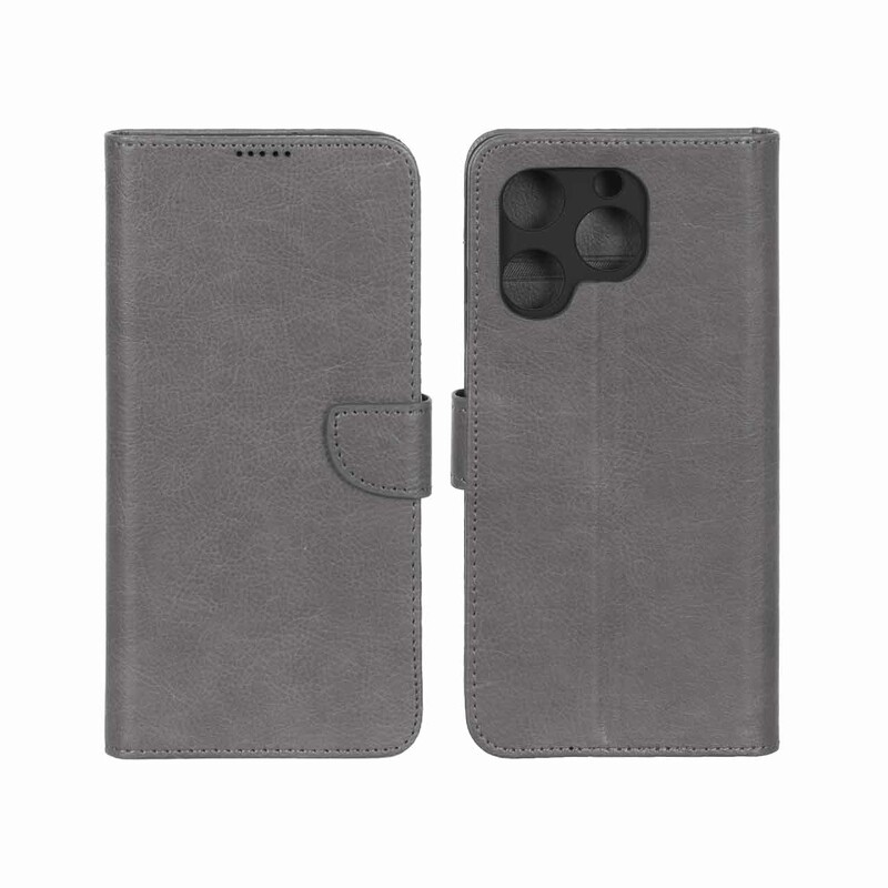 کیف چرمی موبایل مگنتی محافظ لنزدار KRF مدل Realme C61 - طوسی