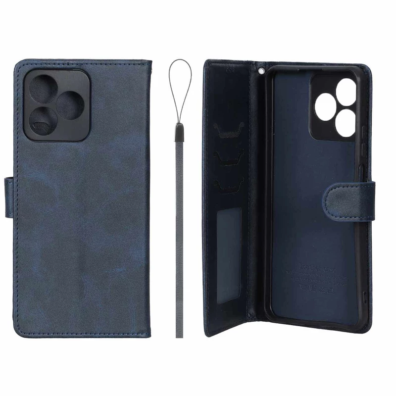 کیف موبایل مگنتی درجه یک داخل خز MNC Plus مدل Realme C53 / C51 / Note 50 - سرمه ای