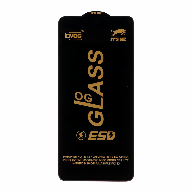 محافظ صفحه نمایش شیشه ای درجه یک Xiaomi Redmi Note 12 4G / Redmi Note 12 5G / Poco X5 / Honor X8 / X8A / X10 / Realme 11 / Oppo A98 / Oppo A58 / Note 12R Pro - Full Cover OG - ESD OVOG
