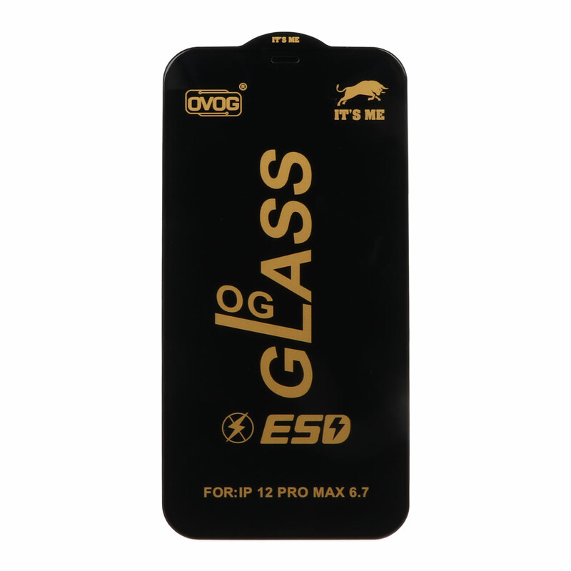 محافظ صفحه نمایش شیشه ای درجه یک Apple iphone 12 Pro Max - Full Cover OG - ESD OVOG - (بدون پک) - مشکی
