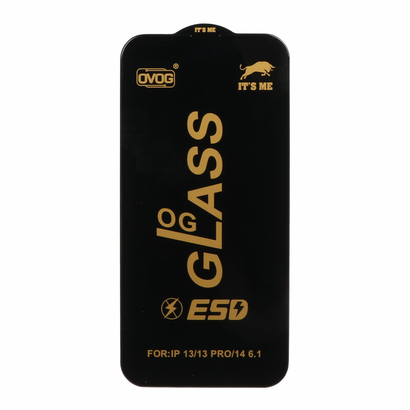 محافظ صفحه نمایش شیشه ای درجه یک Apple iPhone 13 / iPhone 13 Pro / iPhone 14 / 16e - Full Cover OG - ESD OVOG - (بدون پک) - مشکی