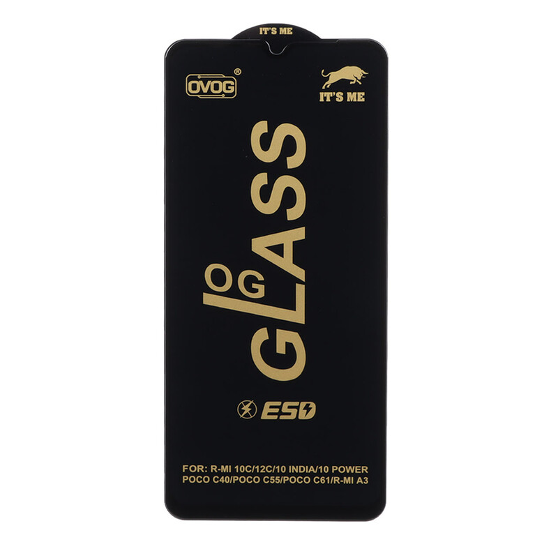 محافظ صفحه نمایش شیشه ای درجه یک Xiaomi Redmi A3 / A3x /Redmi 10C / Redmi 12C /Redmi 11A / Redmi 10 Power /Poco C40 / Poco C55 / C61 - Full Cover OG - ESD OVOG - (بدون پک) - مشکی