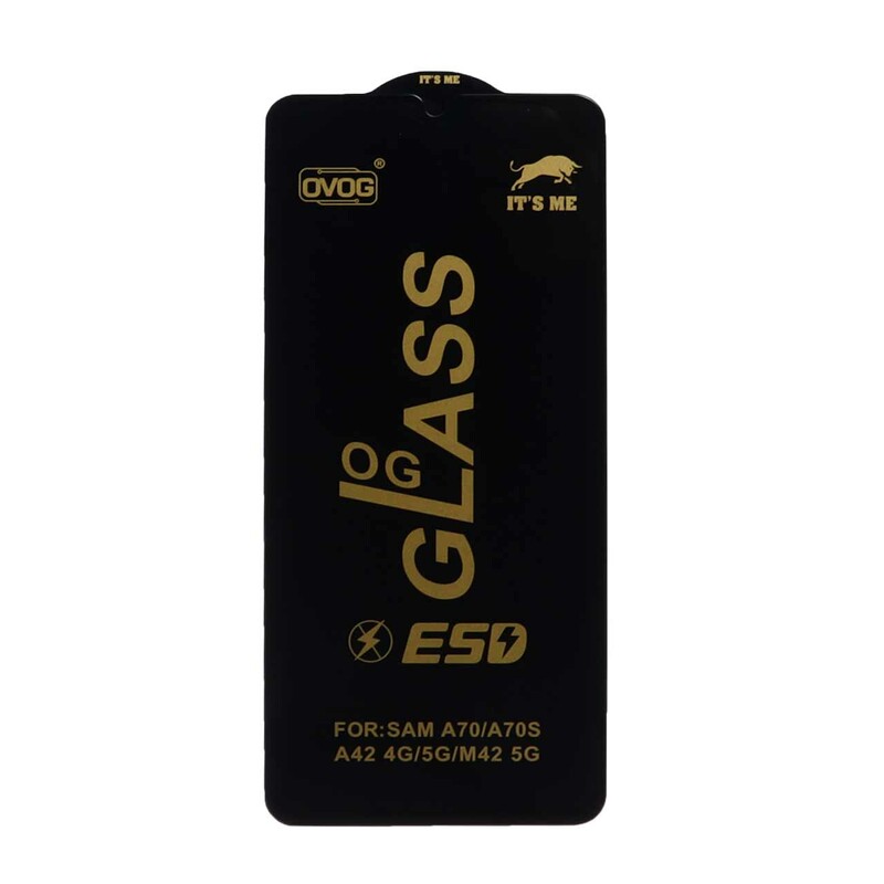 محافظ صفحه نمایش شیشه ای درجه یک Samsung A70 / A70S / A42 / M42 - Full Cover OG - ESD OVOG - (بدون پک) - مشکی