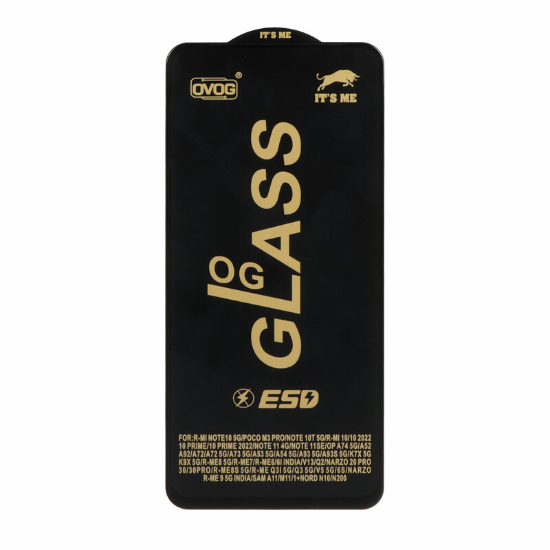محافظ صفحه نمایش شیشه ای درجه یک Samsung Galaxy A11 / M11 /Xiaomi Redmi Note 9 / Note 9t / Mi 11 lite / Mi 12 lite / Poco M3 Pro - Full Cover OG - ESD OVOG (بدون پک) - مشکی