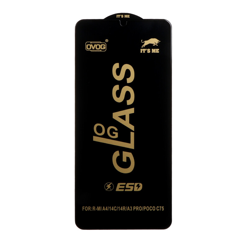 محافظ صفحه نمایش شیشه ای درجه یک Xiaomi Redmi 14C / Poco C75 /  Poco C71 / Redmi A5 / Redmi A3 Pro / Redmi A4 - Full Cover OG - ESD OVOG - (بدون پک) - مشکی