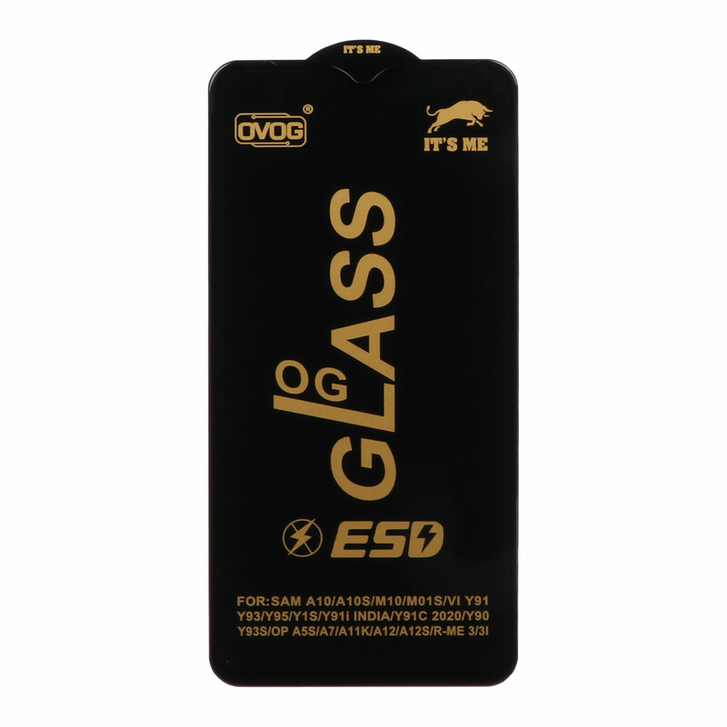 محافظ صفحه نمایش شیشه ای درجه یک Samsung A10 / A10S / M10 / M20 / M01S - Full Cover OG - ESD OVOG - (بدون پک) - مشکی