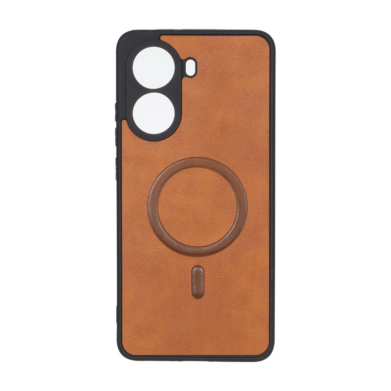 قاب چرمی طرح مگ سیف محافظ لنزدار Xiaomi Poco X7 Pro - قهوه ای