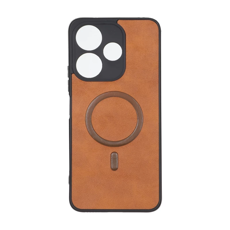 قاب چرمی طرح مگ سیف محافظ لنزدار Xiaomi Redmi 13X / Redmi 13 4G / Poco M6 4G - قهوه ای