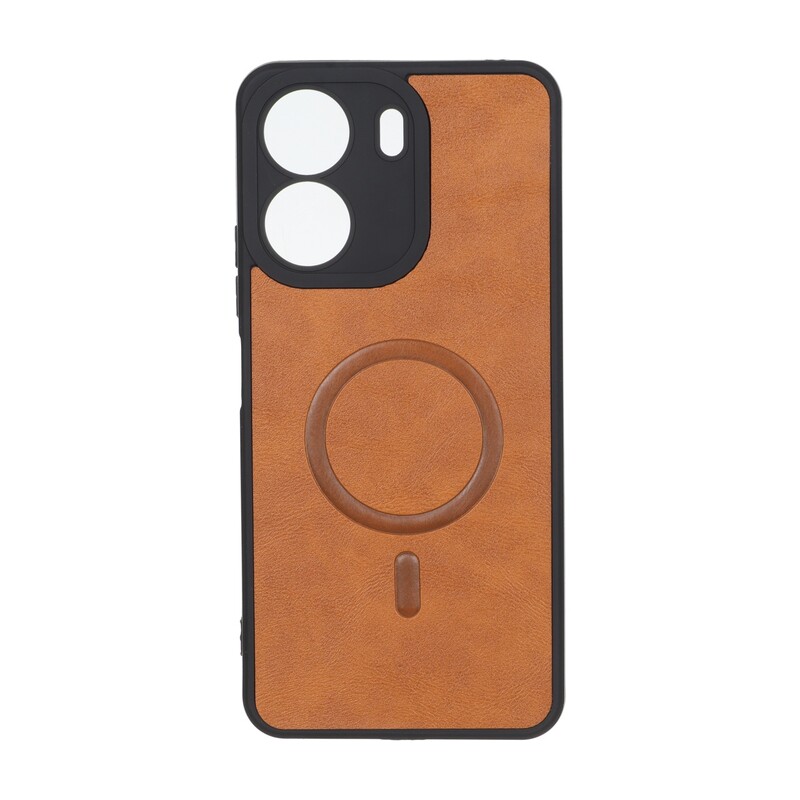 قاب چرمی طرح مگ سیف محافظ لنزدار Xiaomi Redmi 13C / Poco C65 - قهوه ای