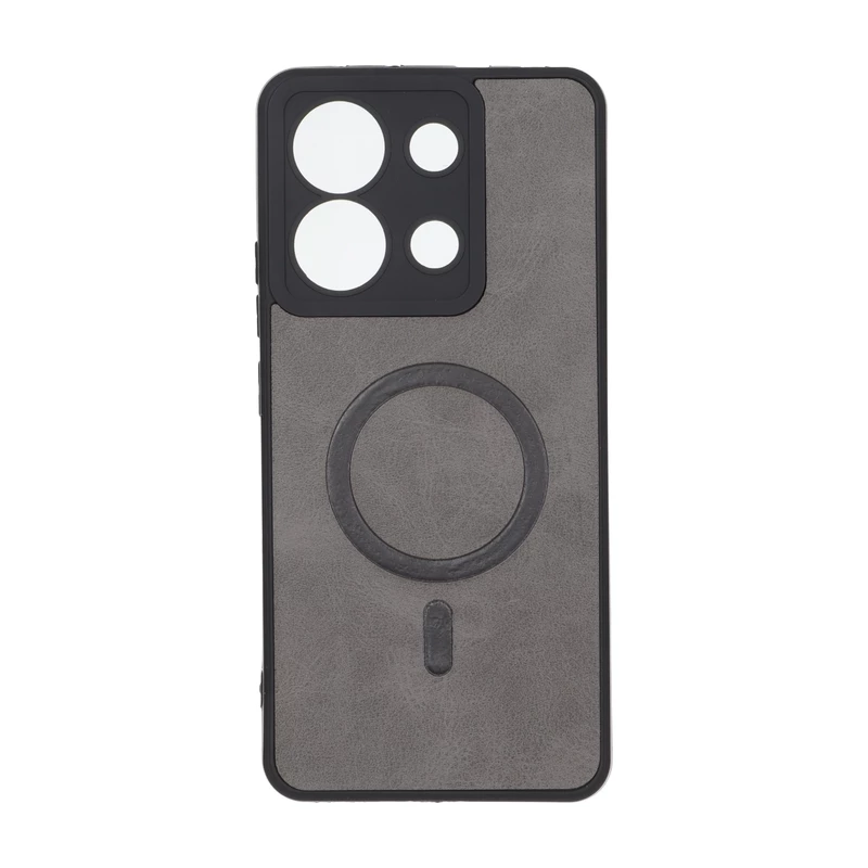 قاب چرمی طرح مگ سیف محافظ لنزدار Xiaomi Redmi Note 13 4G - خاکستری