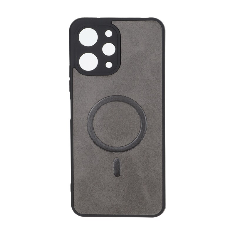 قاب چرمی طرح مگ سیف محافظ لنزدار Xiaomi Redmi 12 / Poco M6 Pro 5G - خاکستری
