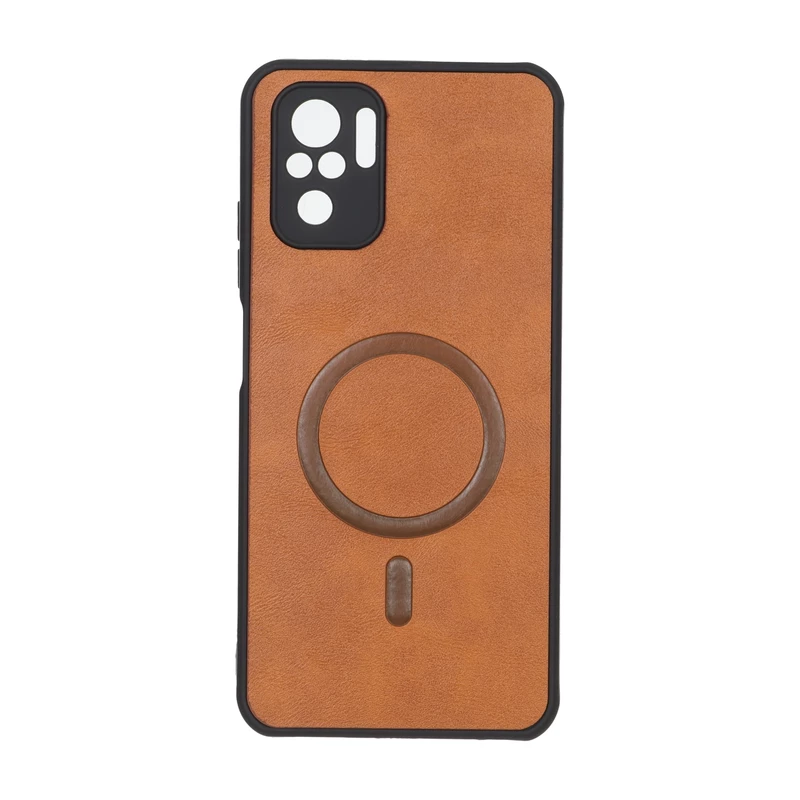 قاب چرمی طرح مگ سیف محافظ لنزدار Xiaomi Redmi Note 10 4G / Redmi Note 10S / Poco M5S - قهوه ای