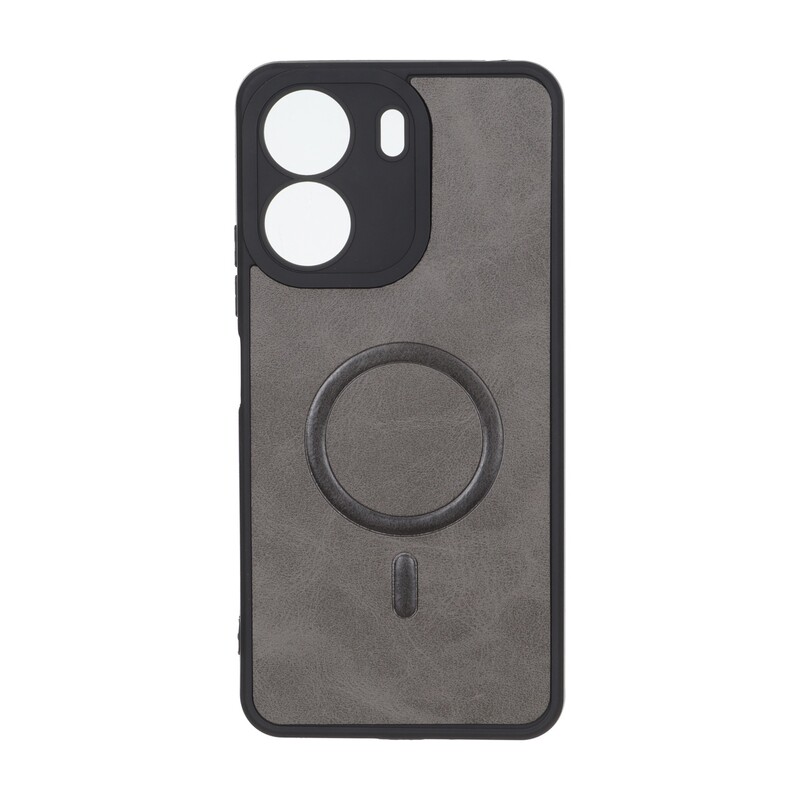 قاب چرمی طرح مگ سیف محافظ لنزدار Xiaomi Redmi 13C / Poco C65 - خاکستری
