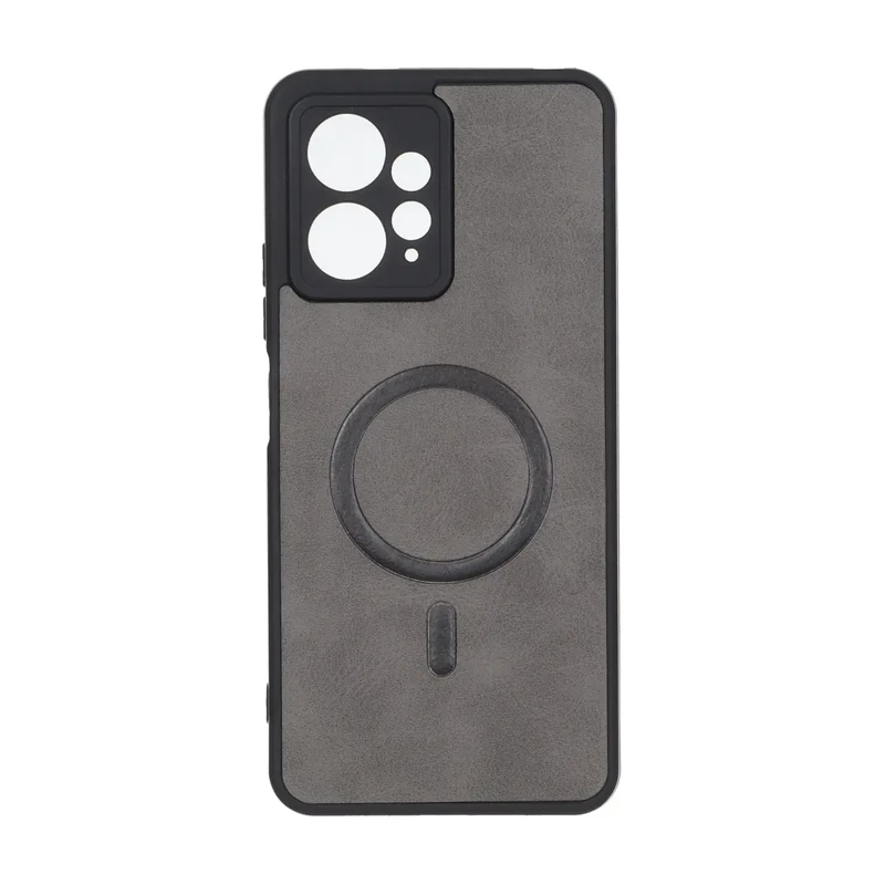 قاب چرمی طرح مگ سیف محافظ لنزدار Xiaomi Redmi Note 12 4G - خاکستری