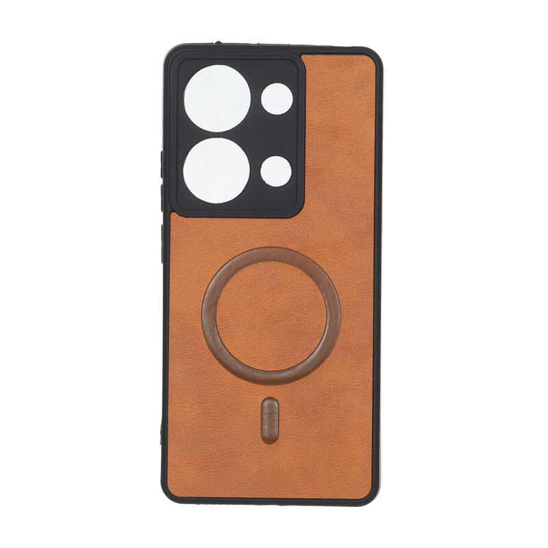 قاب چرمی طرح مگ سیف محافظ لنزدار Xiaomi Redmi Note 14S / Note 13 Pro 4G / M6 Pro 4G - قهوه ای