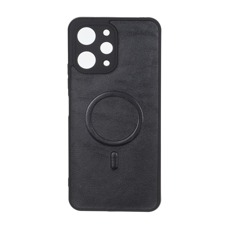 قاب چرمی طرح مگ سیف محافظ لنزدار Xiaomi Redmi 12 / Poco M6 Pro 5G - مشکی