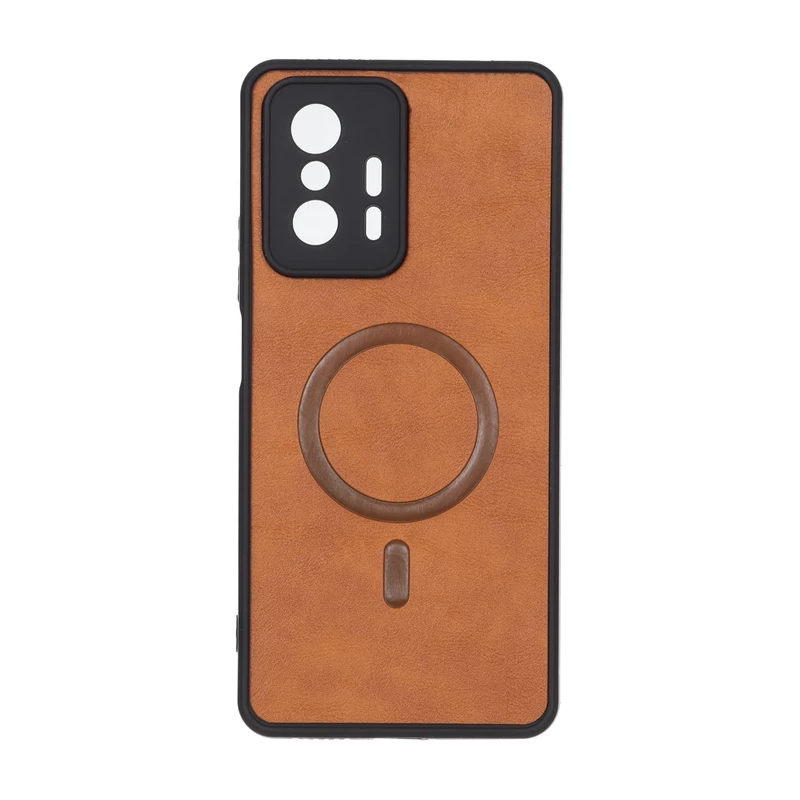 قاب چرمی طرح مگ سیف محافظ لنزدار Xiaomi Mi 11T / Mi 11T Pro - قهوه ای