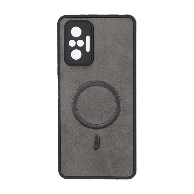 قاب چرمی طرح مگ سیف محافظ لنزدار Xiaomi Redmi Note 10 Pro 4G / Redmi Note 10 Pro Max - خاکستری