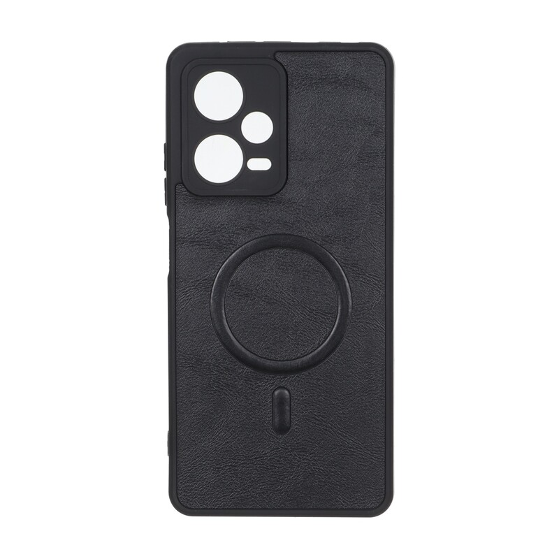قاب چرمی طرح مگ سیف محافظ لنزدار Xiaomi Redmi Note 12 Pro 5G - مشکی