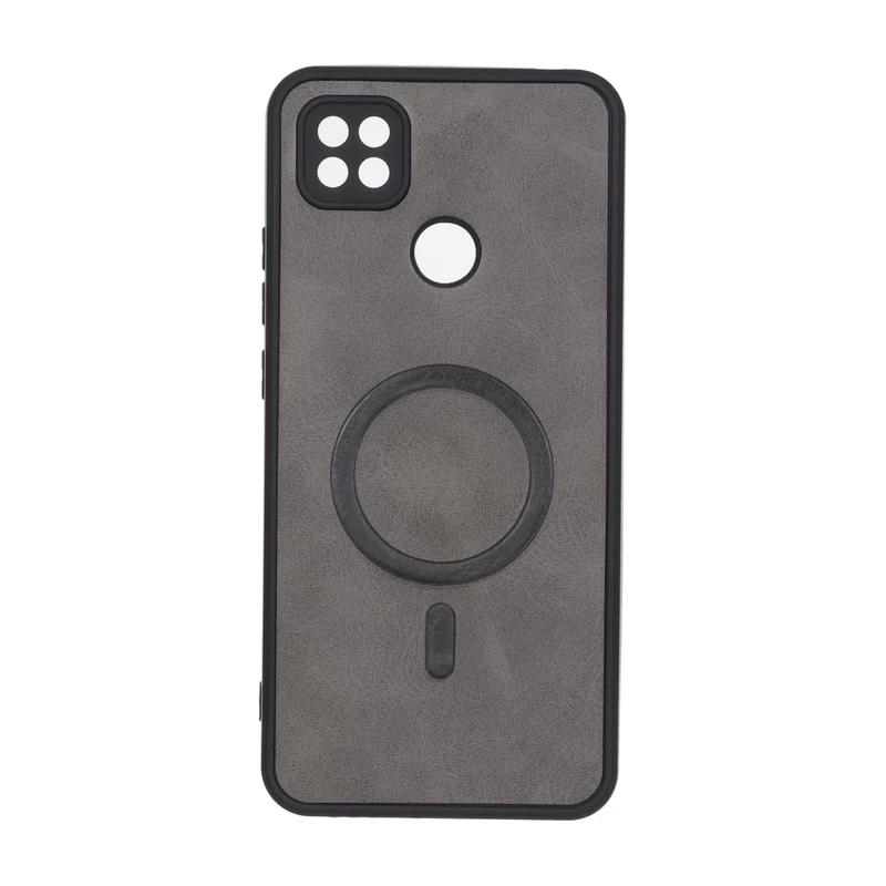 قاب چرمی طرح مگ سیف محافظ لنزدار Xiaomi Redmi 10A / Redmi 9C / Poco C31 - خاکستری