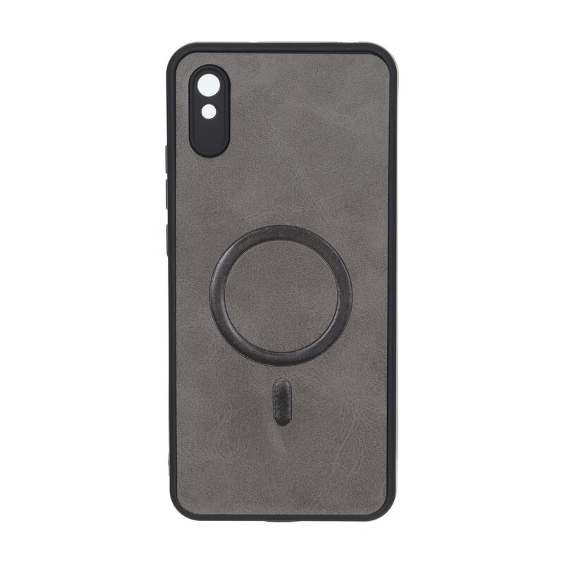 قاب چرمی طرح مگ سیف محافظ لنزدار Xiaomi Redmi 9A / Redmi 9A Sport / Redmi 9AT - خاکستری