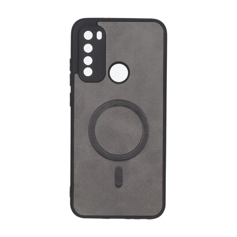 قاب چرمی طرح مگ سیف محافظ لنزدار Xiaomi Redmi Note 8 - خاکستری