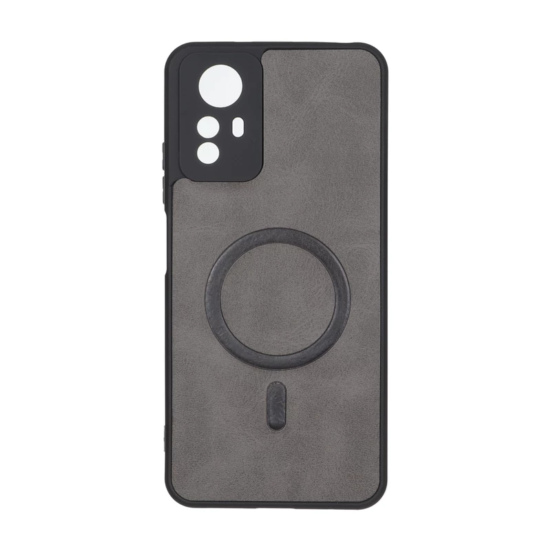 قاب چرمی طرح مگ سیف محافظ لنزدار Xiaomi Redmi Note 12S - خاکستری