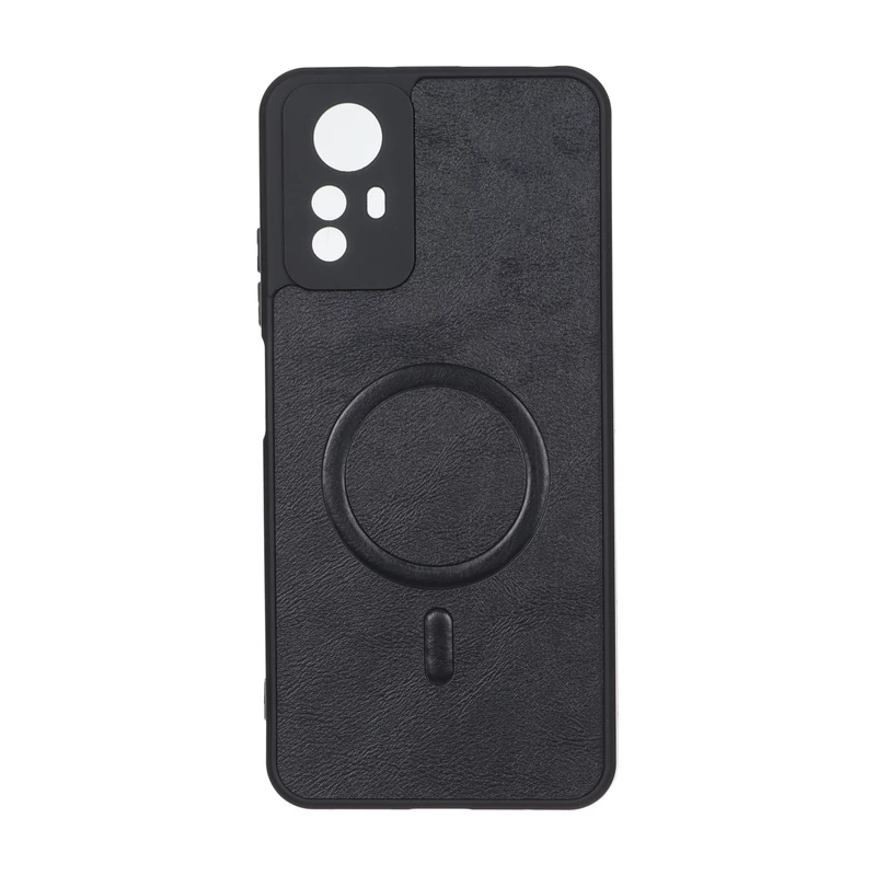 قاب چرمی طرح مگ سیف محافظ لنزدار Xiaomi Redmi Note 12S - مشکی