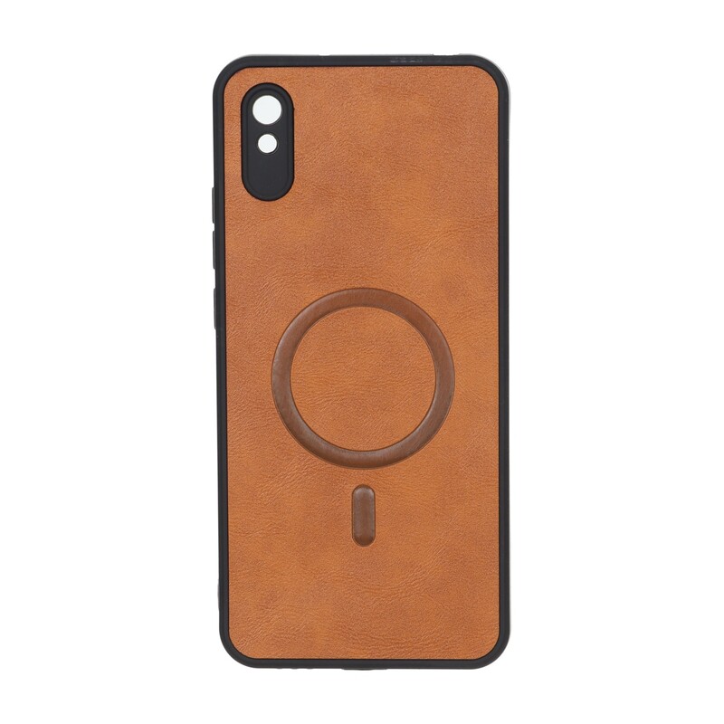 قاب چرمی طرح مگ سیف محافظ لنزدار Xiaomi Redmi 9A / Redmi 9A Sport / Redmi 9AT - قهوه ای